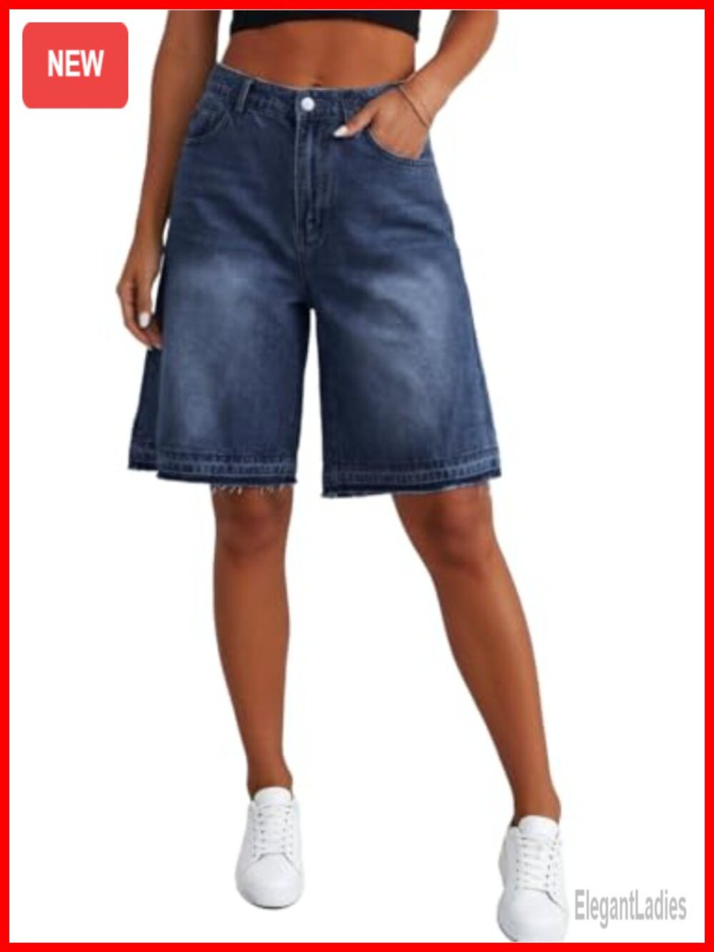 Women's High Waisted Plus Size Bermuda Jean Shorts Stretchy Denim Knee Length